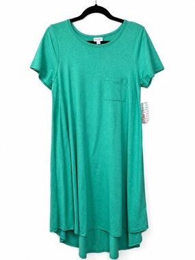LuLaRoe Small Carly Dress short sleeve Green High Low Pocket Swing Casual NWT